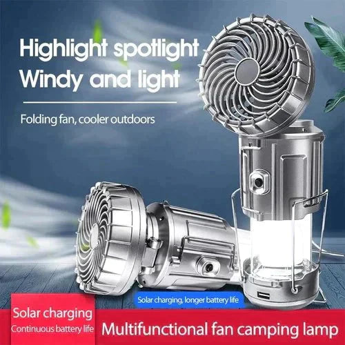 ☀️【Zonne-energie campinglamp met ventilator】—— Licht en wind gaan hand in hand, en wind zorgt voor stroom: alles wat je nodig hebt voor je kampeeruitje in één apparaat!🏕️💨