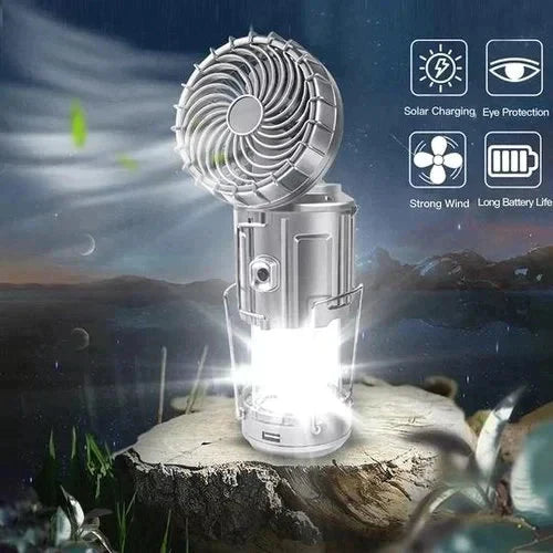 ☀️【Zonne-energie campinglamp met ventilator】—— Licht en wind gaan hand in hand, en wind zorgt voor stroom: alles wat je nodig hebt voor je kampeeruitje in één apparaat!🏕️💨