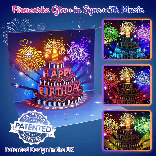 🔥KOOP 2 KRIJG 1 GRATIS🎁Vuurwerk pop-up taart met licht en muziek, verjaardagskaart cadeau
