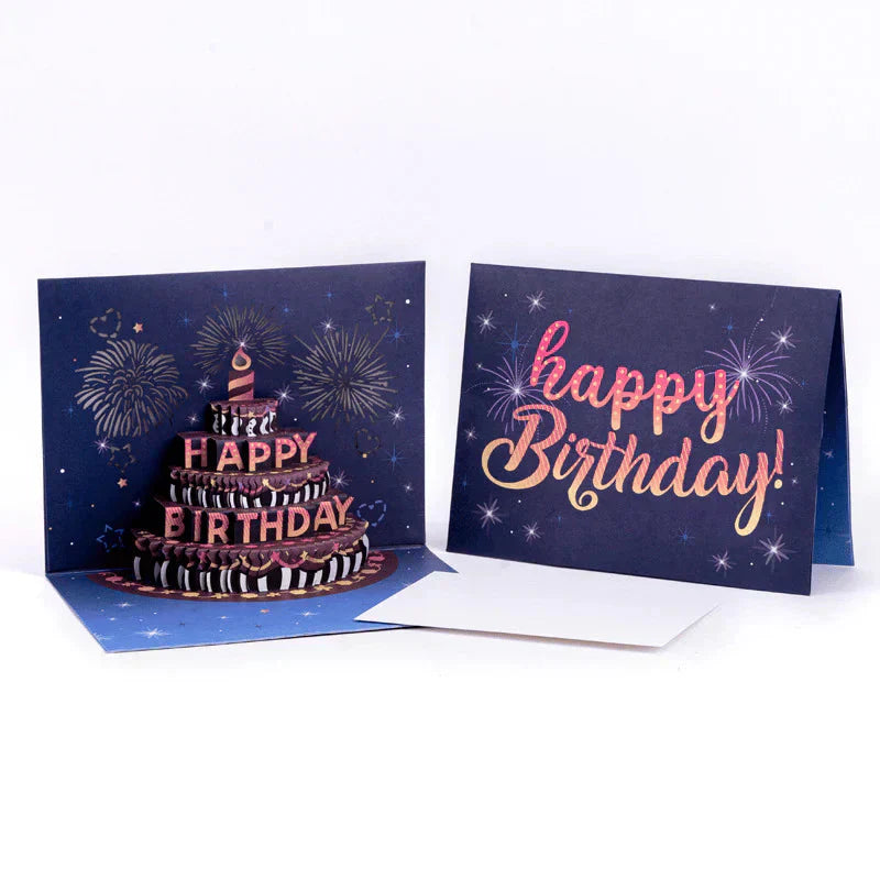 🔥KOOP 2 KRIJG 1 GRATIS🎁Vuurwerk pop-up taart met licht en muziek, verjaardagskaart cadeau