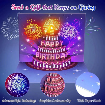 🔥KOOP 2 KRIJG 1 GRATIS🎁Vuurwerk pop-up taart met licht en muziek, verjaardagskaart cadeau