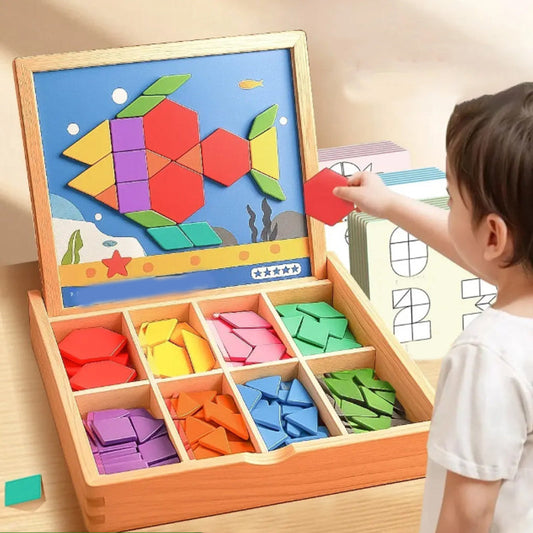 🎁Vroege kerstuitverkoop 50% KORTING🔥Houten magnetische patroonblokkenpuzzel set🧩
