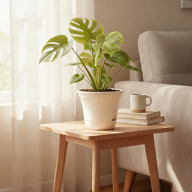 Zelfwaterende ronde bloempotten van kunsthars