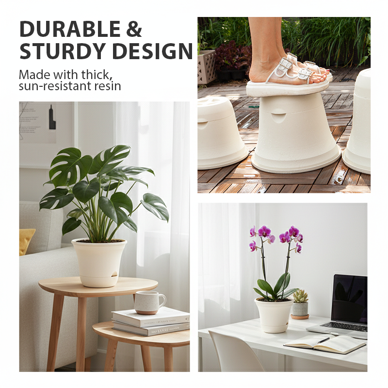 Zelfwaterende ronde bloempotten van kunsthars