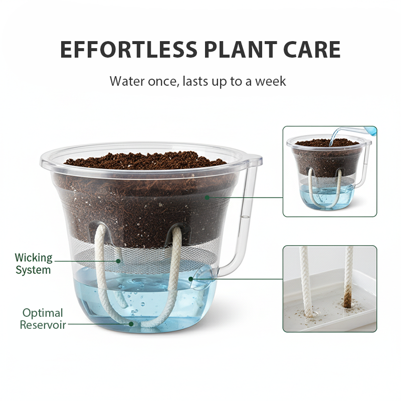 Zelfwaterende ronde bloempotten van kunsthars