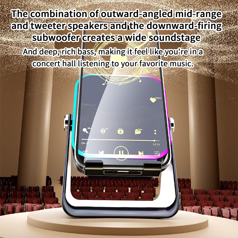 🔊📱 5-in-1 Draadloze Inductie Bluetooth-Luidspreker met Verstelbare Telefoonstandaard – Dubbele Connectiviteit, Dynamische Belichting & Lange Accu Duur（Perfect voor Multimedia Entertainment!）