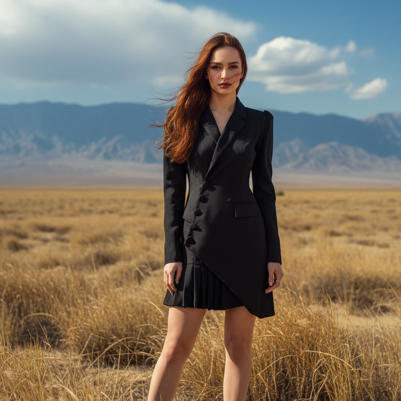 🔥 Tijdelijke aanbieding - 50% korting🔥Mini-blazerjurk met knoopjes aan de voorkant en plooien – Scherpe snit en speelse plooien, perfect voor op kantoor en dates!