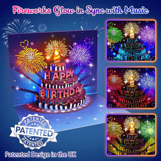 🔥Beste cadeau 52% KORTING🎁Vuurwerk pop-up taart met licht en muziek, verjaardagskaart cadeau
