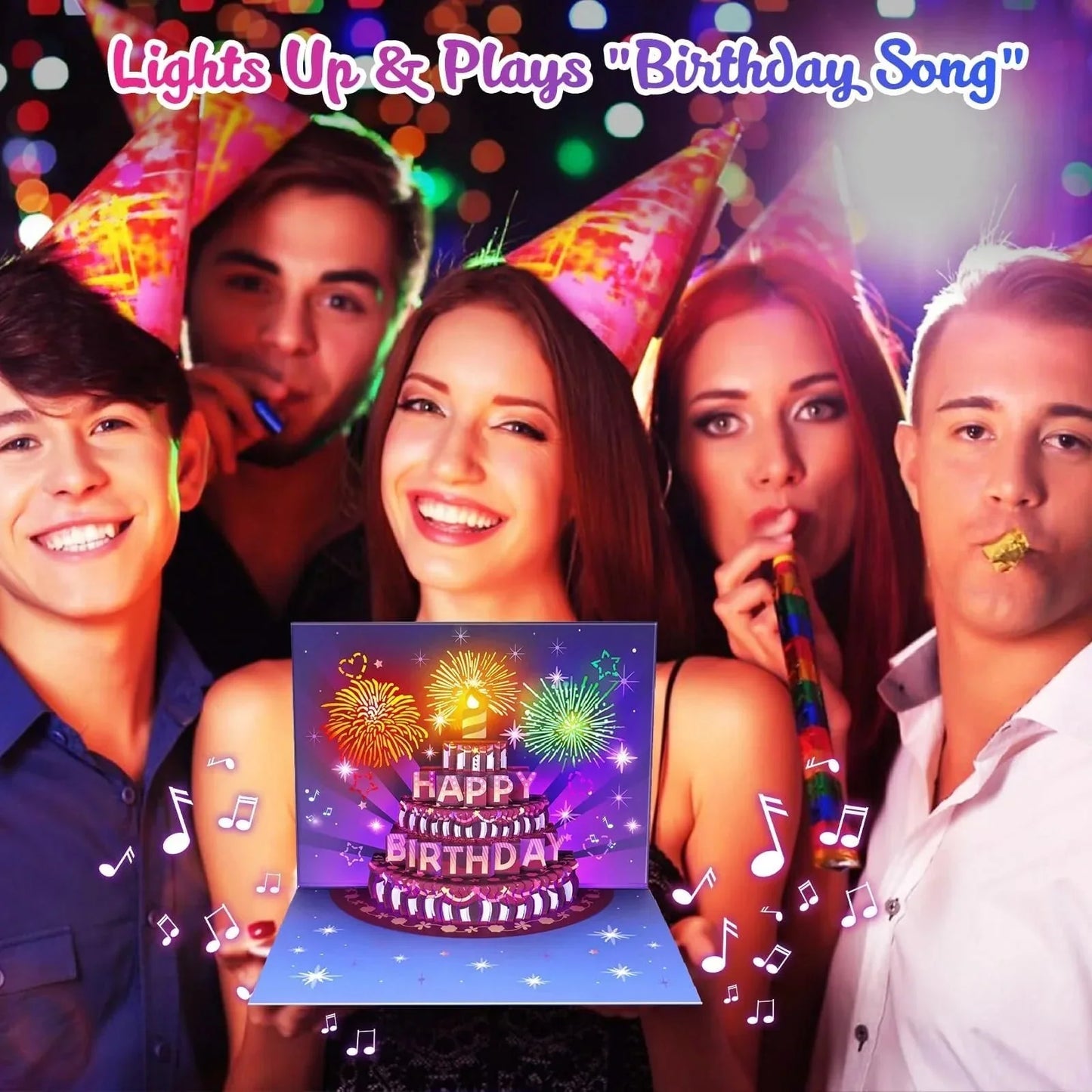 🔥Beste cadeau 52% KORTING🎁Vuurwerk pop-up taart met licht en muziek, verjaardagskaart cadeau