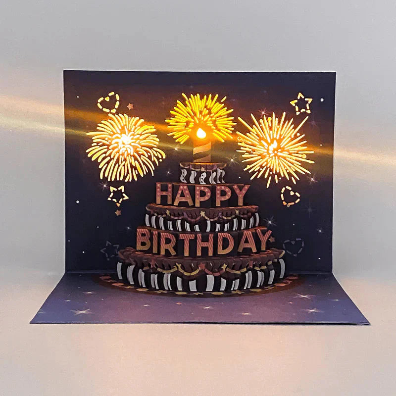 🔥Beste cadeau 52% KORTING🎁Vuurwerk pop-up taart met licht en muziek, verjaardagskaart cadeau