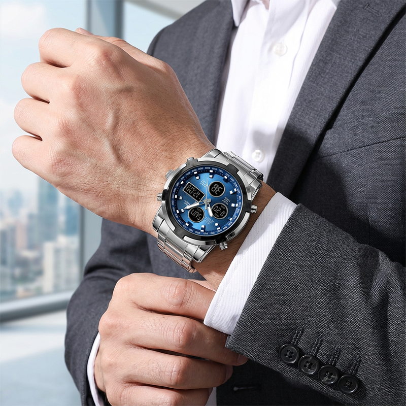 ⏰Waterdicht militair analoog-digitaal herenhorloge – 48 mm, multifunctioneel & roestvrijstalen band! 🕰️💪