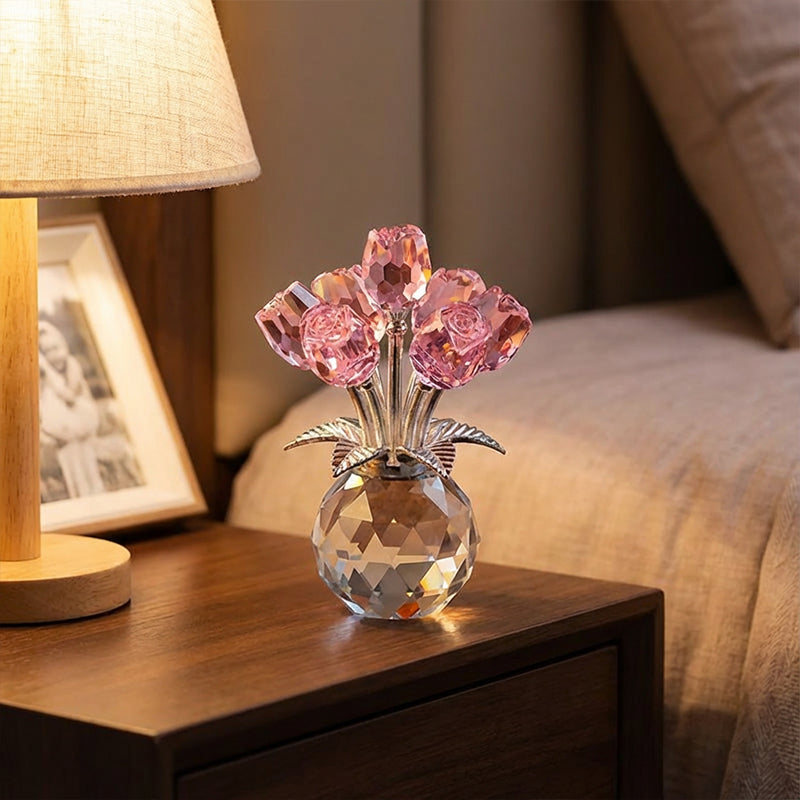 🏆Valentijnsdag Hot Sale 50% KORTING❤️ Kristallen kleurrijke rozenbloem verzamelbeeldje met vaas💐💫