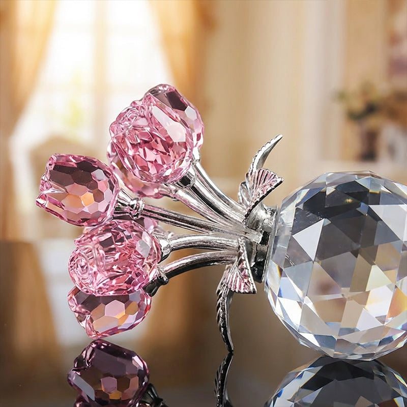 🏆Valentijnsdag Hot Sale 50% KORTING❤️ Kristallen kleurrijke rozenbloem verzamelbeeldje met vaas💐💫