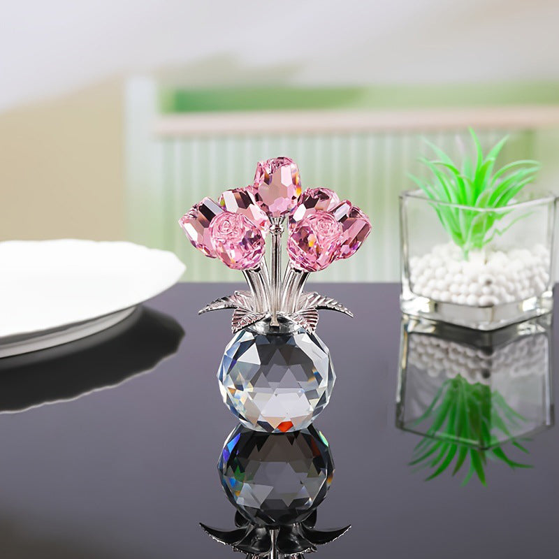 🏆Valentijnsdag Hot Sale 50% KORTING❤️ Kristallen kleurrijke rozenbloem verzamelbeeldje met vaas💐💫