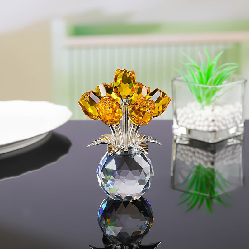 🏆Valentijnsdag Hot Sale 50% KORTING❤️ Kristallen kleurrijke rozenbloem verzamelbeeldje met vaas💐💫