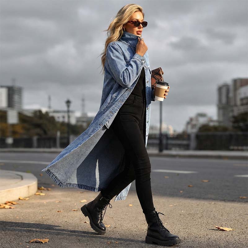 ⏰👖【Lang spijkerjasje】— Geknoopt voor een verfijnde look, open voor een stoere uitstraling — één kledingstuk voor de perfecte lente- en herfststijl!🤠💙✨
