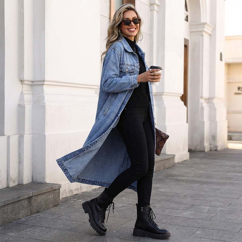 ⏰👖【Lang spijkerjasje】— Geknoopt voor een verfijnde look, open voor een stoere uitstraling — één kledingstuk voor de perfecte lente- en herfststijl!🤠💙✨