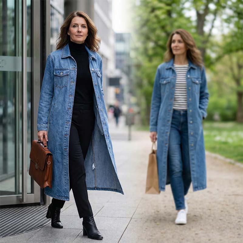 ⏰👖【Lang spijkerjasje】— Geknoopt voor een verfijnde look, open voor een stoere uitstraling — één kledingstuk voor de perfecte lente- en herfststijl!🤠💙✨