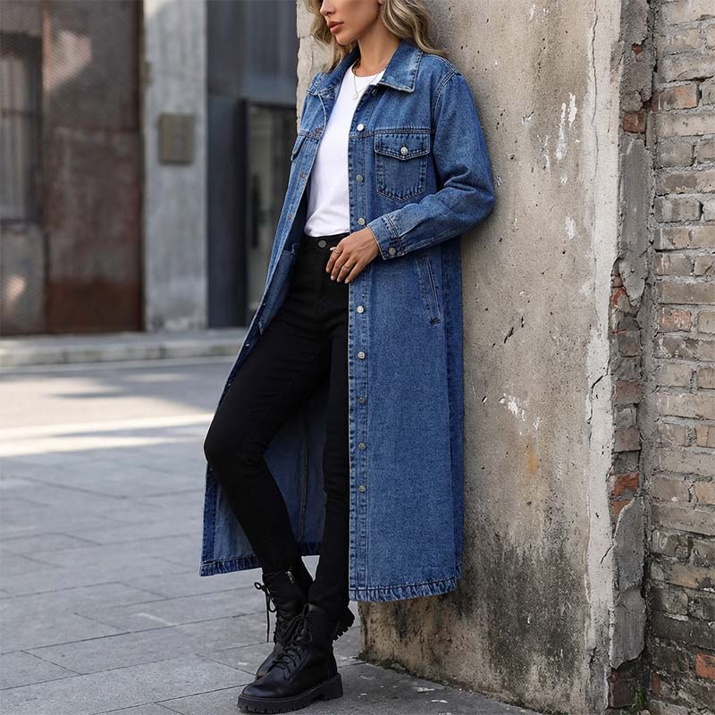 ⏰👖【Lang spijkerjasje】— Geknoopt voor een verfijnde look, open voor een stoere uitstraling — één kledingstuk voor de perfecte lente- en herfststijl!🤠💙✨