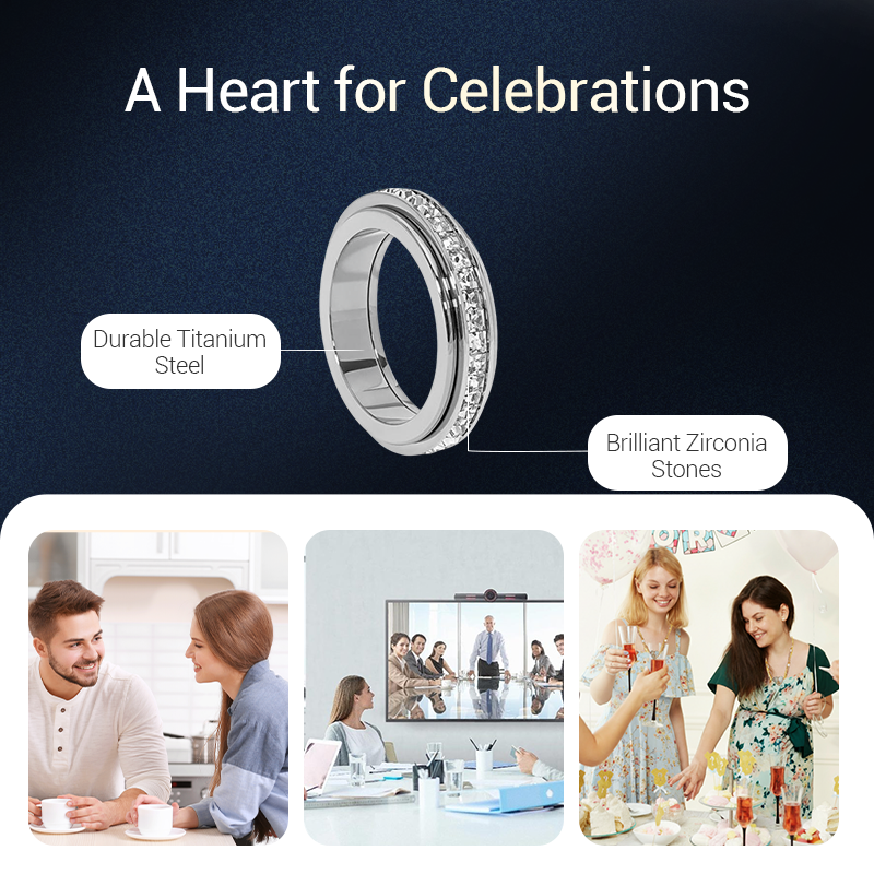 🎊【📍Exquisite Collection📍】Titanium Steel Rotatable Spinner Ring with Zirconia💫💍