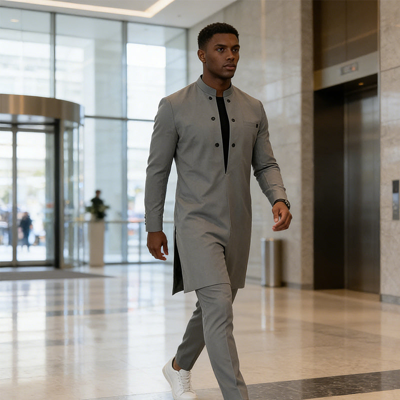 👔 Herenpak met moderne tuniek met mandarijnkraag en broek – Elegant ontwerp, comfortabele pasvorm en perfect voor speciale gelegenheden  🎩