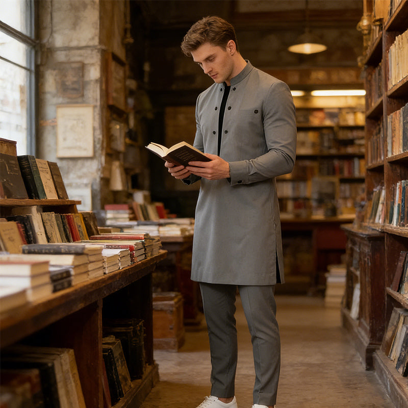👔 Herenpak met moderne tuniek met mandarijnkraag en broek – Elegant ontwerp, comfortabele pasvorm en perfect voor speciale gelegenheden  🎩