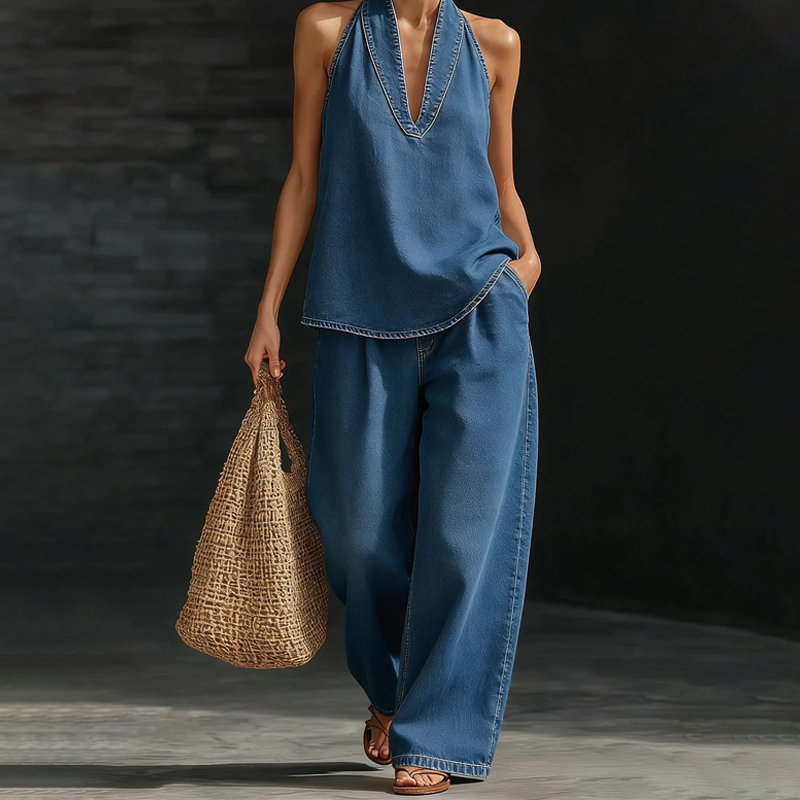💥🎀【Nieuwe casual set voor 2026】—— Top met spaghettibandjes + wijde broek, 🎁 gratis verzending bij aankoop van één stuk, één set voor een nonchalante, chique look🌸 Creëer moeiteloos een modieuze outfit die perfect aansluit op je figuur!💫✨💃