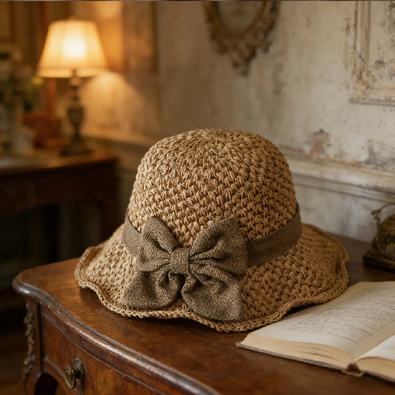 👒✨Elegante zonnehoed van gevlochten stro met strik