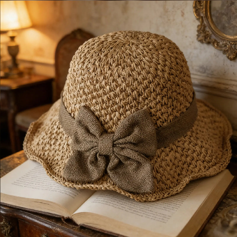 👒✨Elegante zonnehoed van gevlochten stro met strik