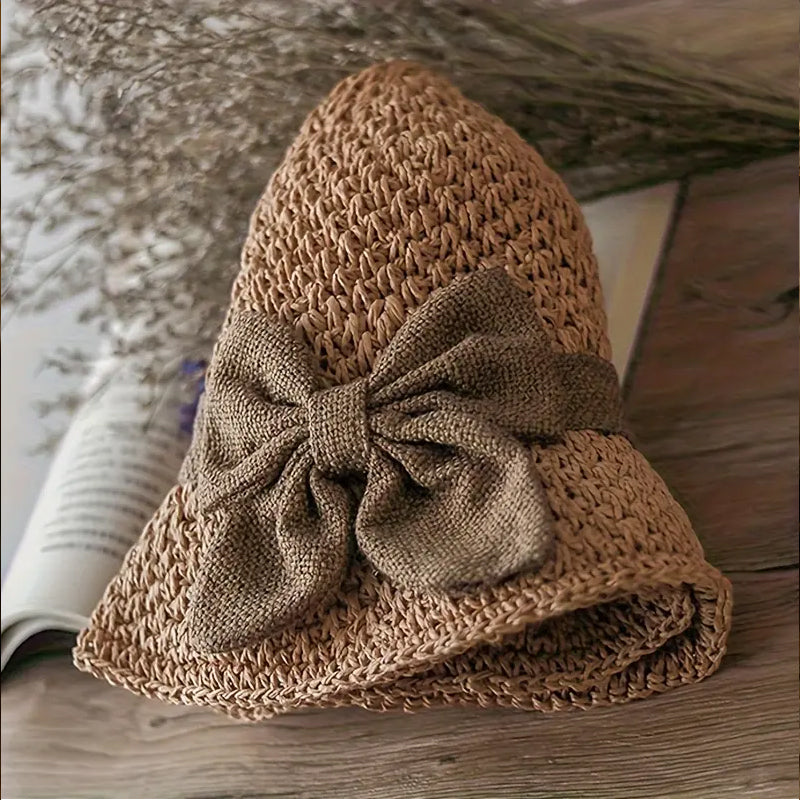 👒✨Elegante zonnehoed van gevlochten stro met strik