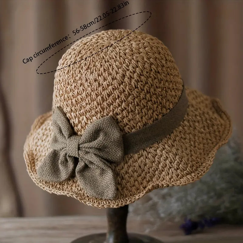 👒✨Elegante zonnehoed van gevlochten stro met strik