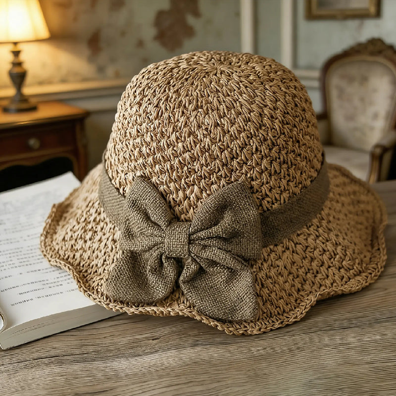 👒✨Elegante zonnehoed van gevlochten stro met strik