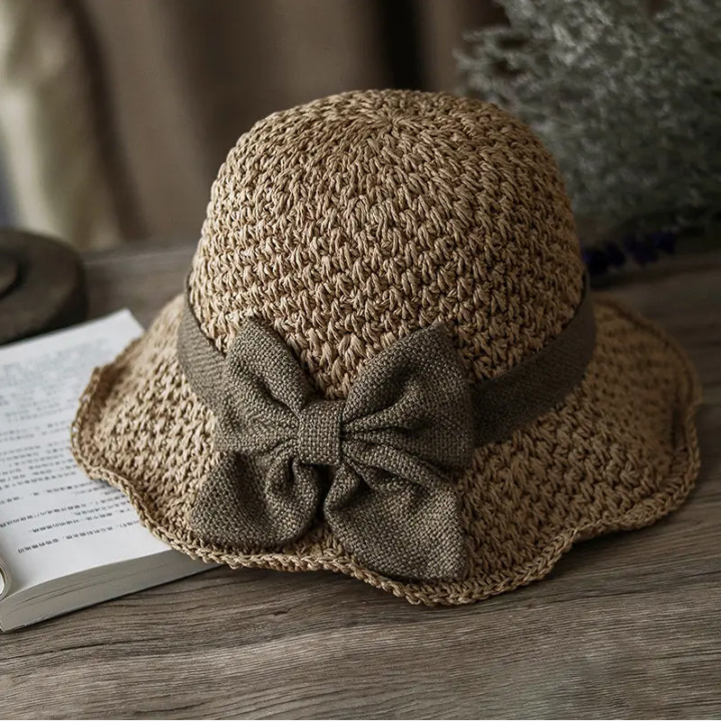 👒✨Elegante zonnehoed van gevlochten stro met strik