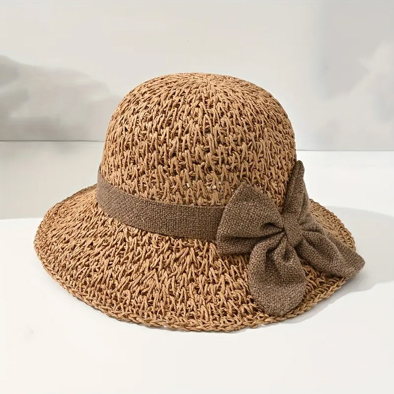 👒✨Elegante zonnehoed van gevlochten stro met strik