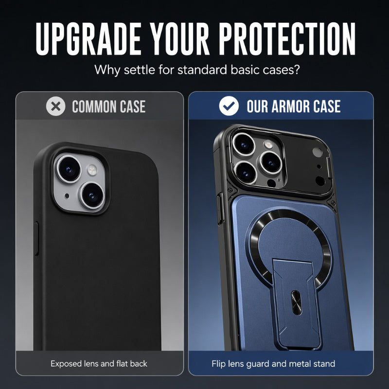 ✨ Eén hoesje, drie upgrades – magnetisch, opklapbare lensbescherming en een compacte standaard. Geschikt voor iPhone 13-17. Verzending vanuit het VK