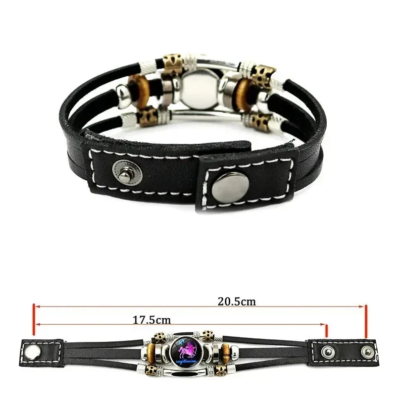 ✨ Glow-in-the-Dark 12 Sterrenbeelden Leren Armband (6,9/8,1 inch) - Nu 50% Korting! 🌌