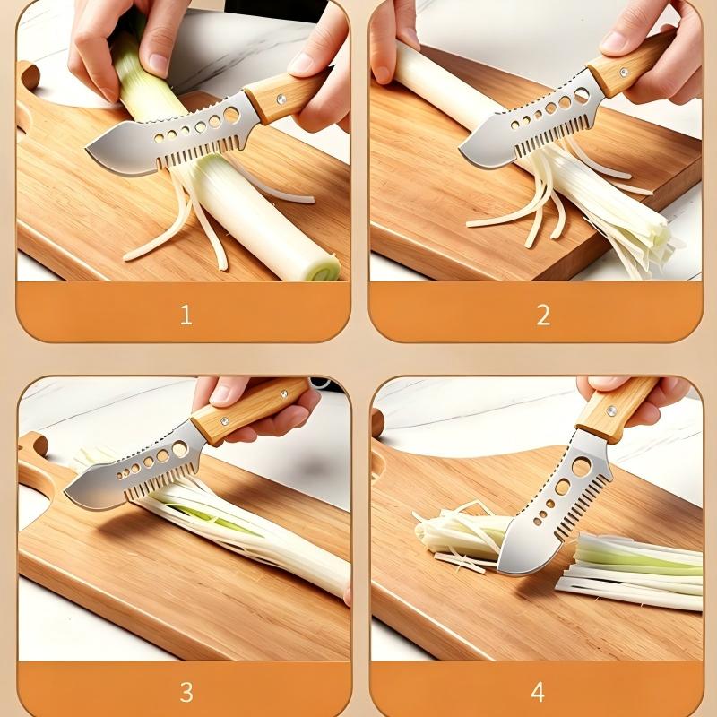 🎉2026 SALE – 16.000+ VERKOCHT!🥬 Multifunctioneel Groentensnijmes – Kamvormig Blad voor Perfecte Julienne, Vissenschubber & Kruidenstripper – 3-in-1 – Beukenhouten Handvat! ✨