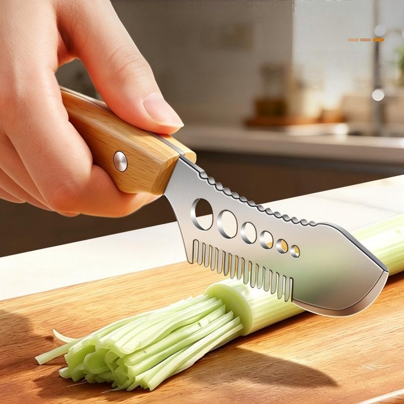 🎉2026 SALE – 16.000+ VERKOCHT!🥬 Multifunctioneel Groentensnijmes – Kamvormig Blad voor Perfecte Julienne, Vissenschubber & Kruidenstripper – 3-in-1 – Beukenhouten Handvat! ✨