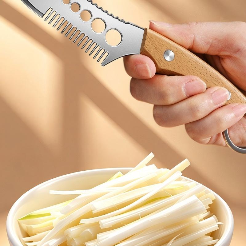 🎉2026 SALE – 16.000+ VERKOCHT!🥬 Multifunctioneel Groentensnijmes – Kamvormig Blad voor Perfecte Julienne, Vissenschubber & Kruidenstripper – 3-in-1 – Beukenhouten Handvat! ✨