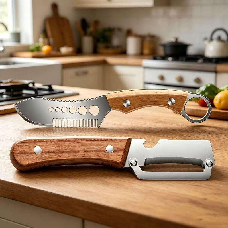 🎉2026 SALE – 16.000+ VERKOCHT!🥬 Multifunctioneel Groentensnijmes – Kamvormig Blad voor Perfecte Julienne, Vissenschubber & Kruidenstripper – 3-in-1 – Beukenhouten Handvat! ✨