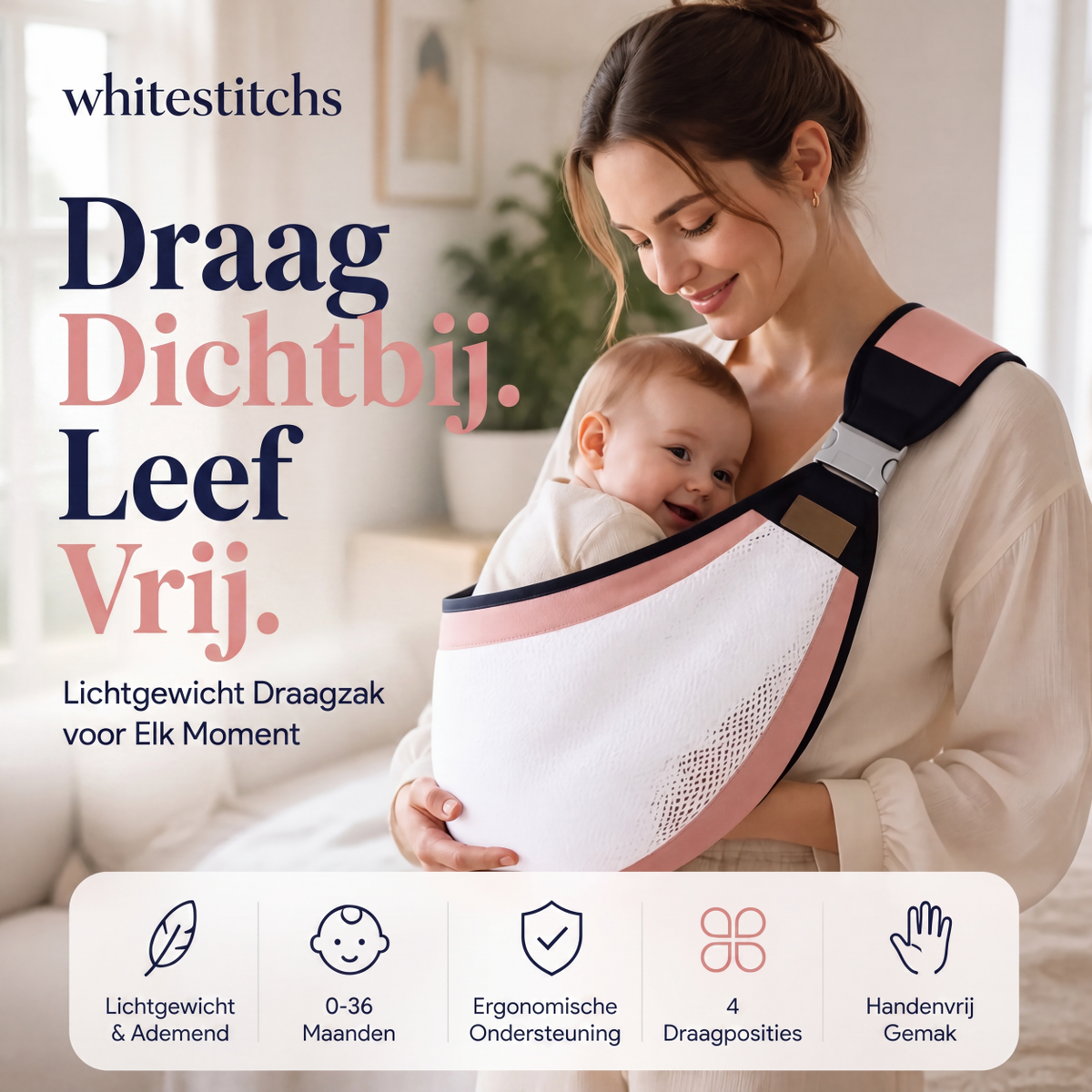 👶 NU 50% KORTING! 4-in-1 Draagzak met Ademend Mesh – Voor & Achter Dragen | 0–36 Maanden | Dicht bij Je Baby & Handen Vrij ✨