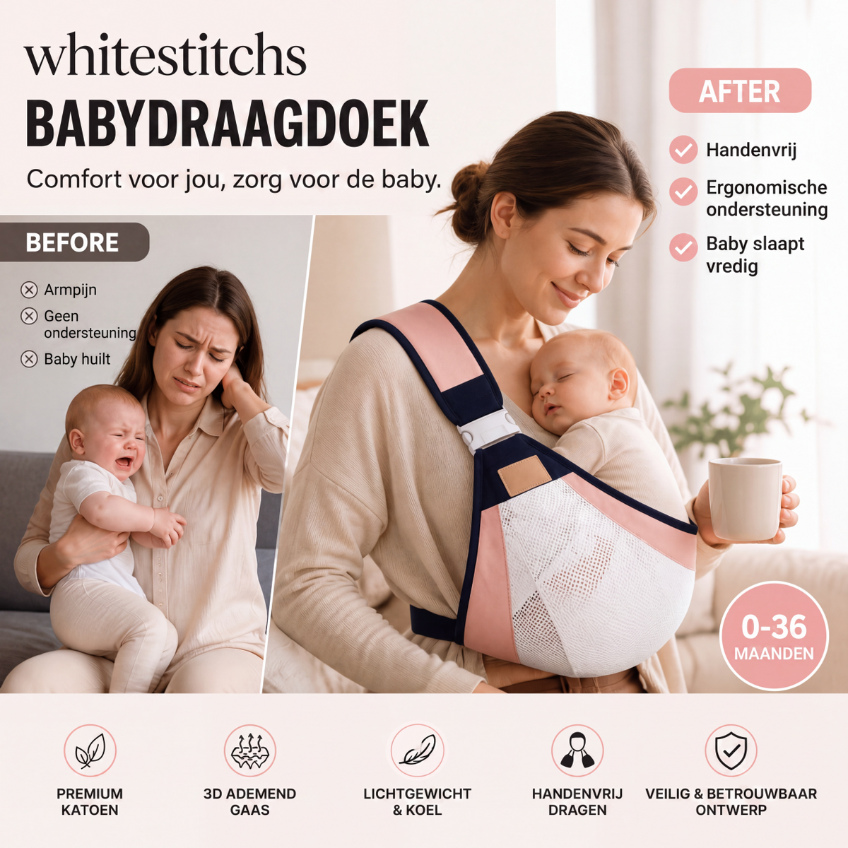 👶 NU 50% KORTING! 4-in-1 Draagzak met Ademend Mesh – Voor & Achter Dragen | 0–36 Maanden | Dicht bij Je Baby & Handen Vrij ✨
