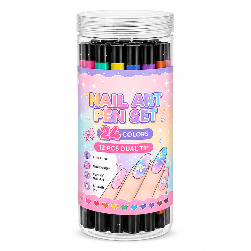 💥 Set van 24 dubbelzijdige nailartpennen in 24 kleuren – Creatief, salonkwaliteit, eenvoudig zelf te gebruiken ✨