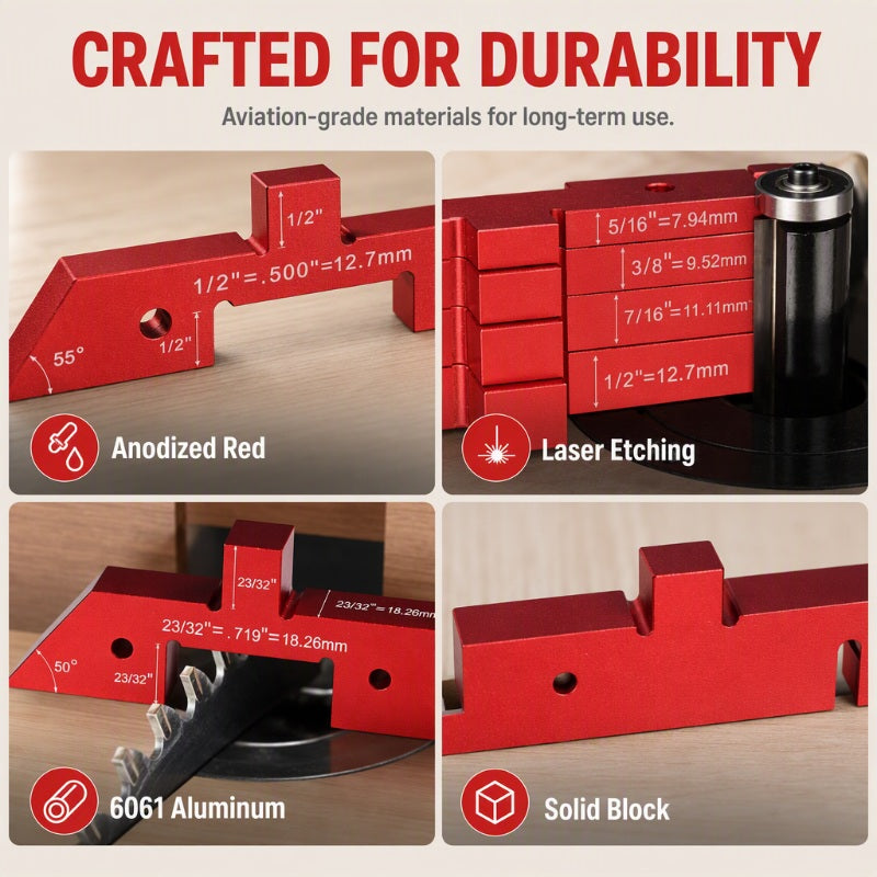 📢📢 50% KORTING!! 📏 Aluminium Instelblokken voor Houtbewerking – Precisie Setup Blocks voor Zaag- & Freestafels
