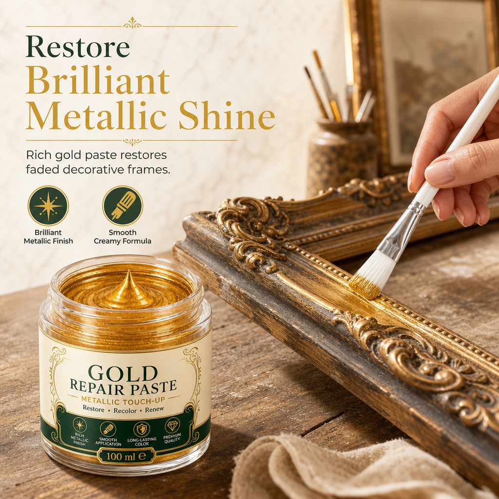 ✨🏆 Metallic Goud Restauratiepasta 100ml – Glanzende Goudafwerking met Precisieborstel voor Decoratie & Meubels