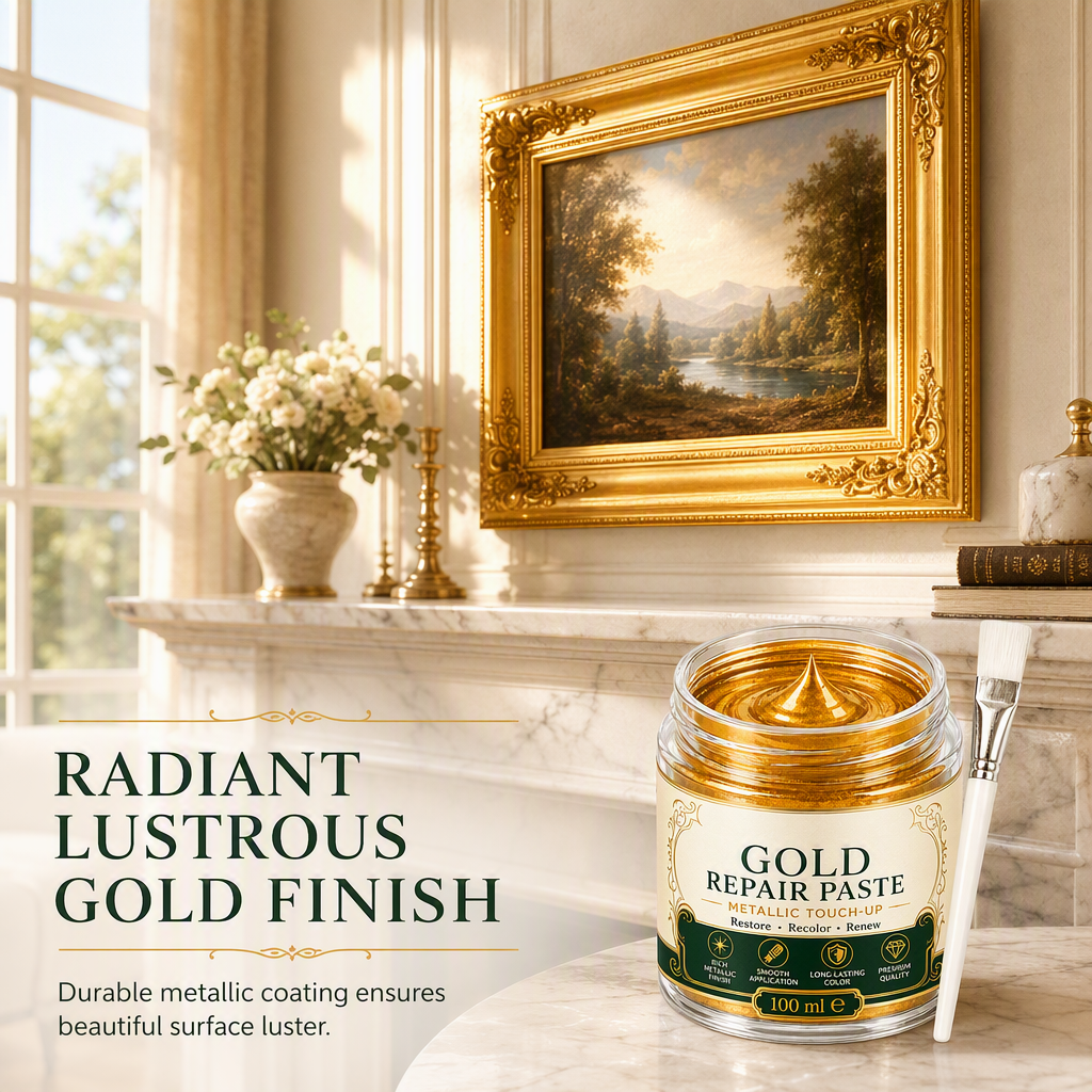 ✨🏆 Metallic Goud Restauratiepasta 100ml – Glanzende Goudafwerking met Precisieborstel voor Decoratie & Meubels
