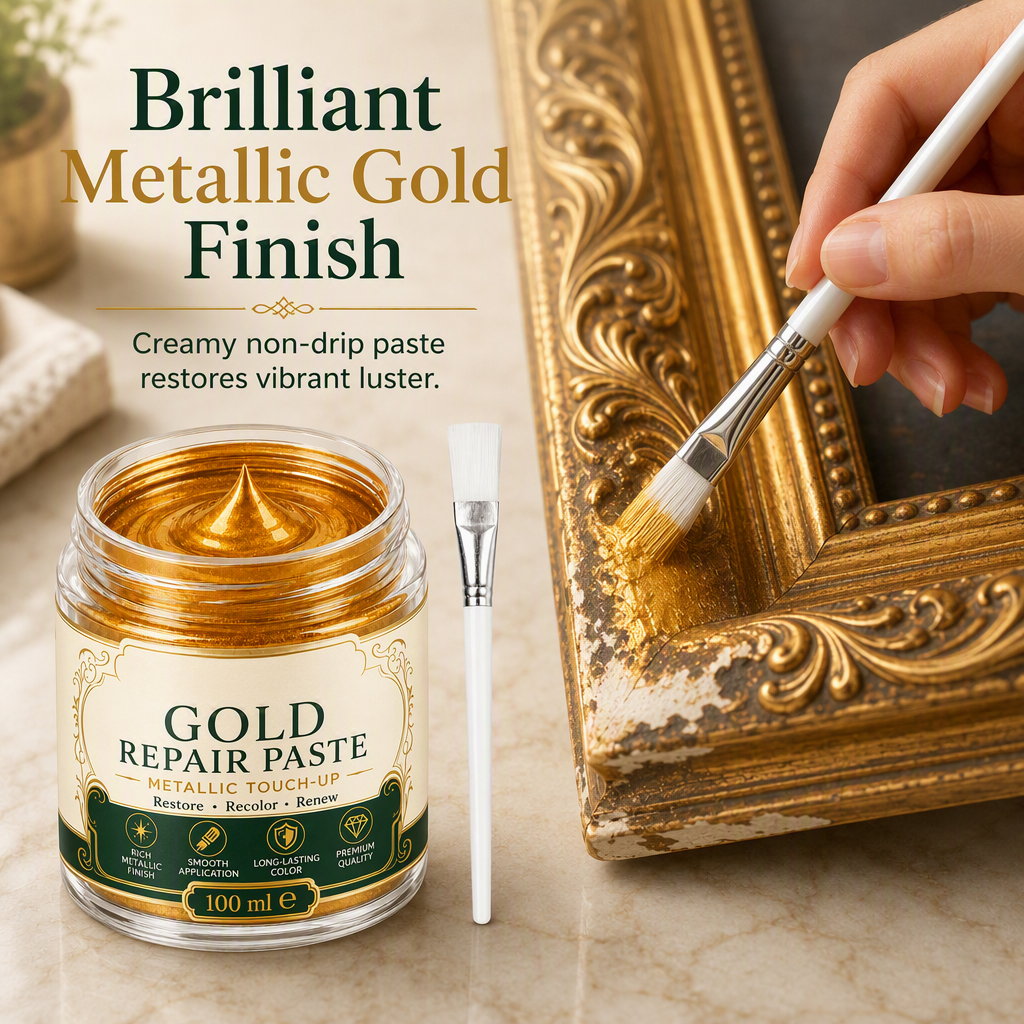 ✨🏆 Metallic Goud Restauratiepasta 100ml – Glanzende Goudafwerking met Precisieborstel voor Decoratie & Meubels