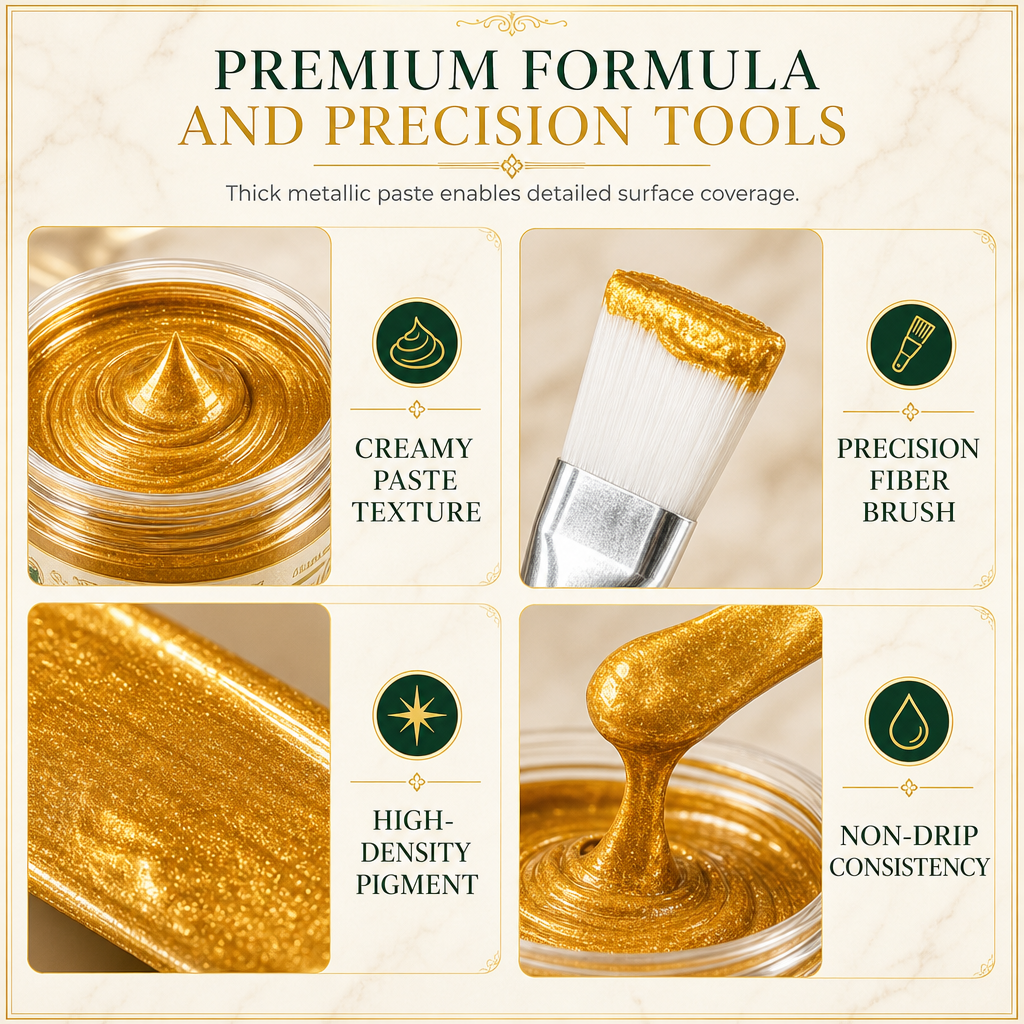 ✨🏆 Metallic Goud Restauratiepasta 100ml – Glanzende Goudafwerking met Precisieborstel voor Decoratie & Meubels