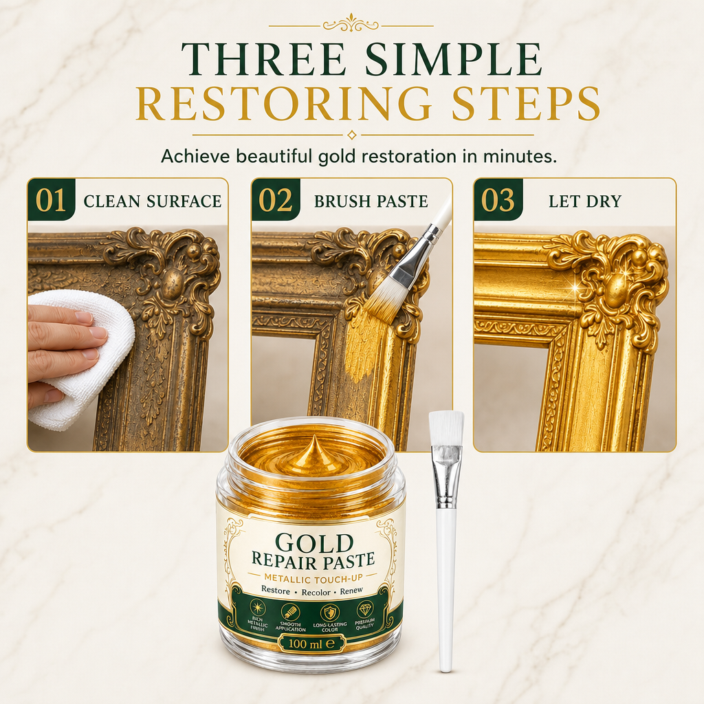 ✨🏆 Metallic Goud Restauratiepasta 100ml – Glanzende Goudafwerking met Precisieborstel voor Decoratie & Meubels