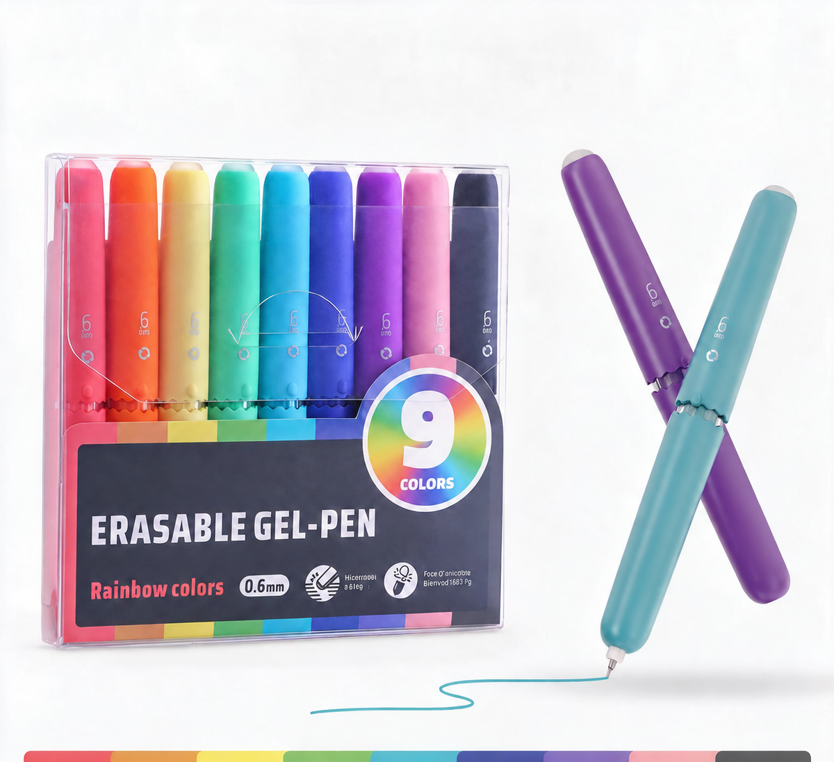 🎁⏰Set van 9 uitwisbare gelpennen in verschillende kleuren